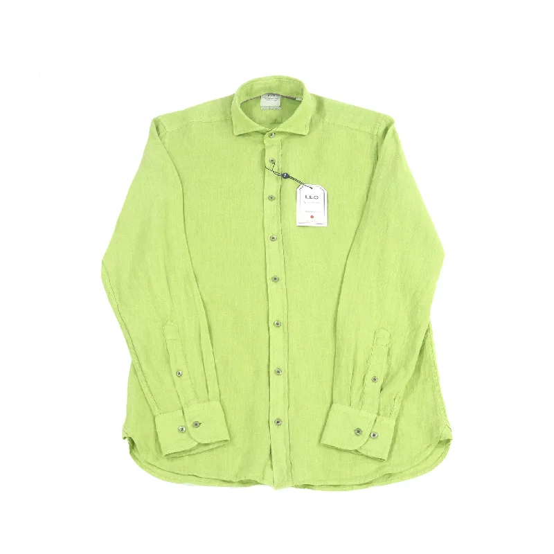 Men's moisture - wicking athletic t - shirts for intense workoutsLeo Light Green Linen Shirt Men's moisture - wicking athletic t - shirts for intense workoutsLeo Light Green Linen Shirt