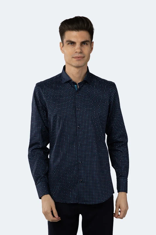 Men's moisture - wicking athletic t - shirts for intense workoutsLeo Navy with Turquoise Flowers Jacquard Shirt Men's moisture - wicking athletic t - shirts for intense workoutsLeo Navy with Turquoise Flowers Jacquard Shirt