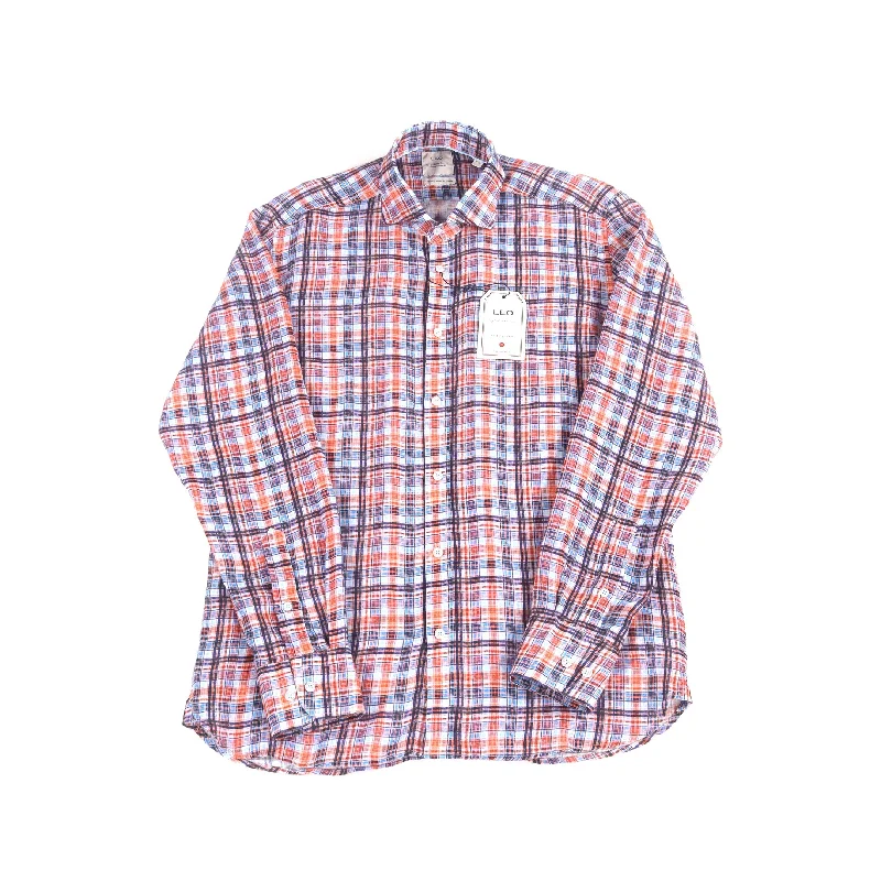 Men's moisture - wicking athletic t - shirts for intense workoutsLeo Orange and Navy Plaid Shirt Men's moisture - wicking athletic t - shirts for intense workoutsLeo Orange and Navy Plaid Shirt