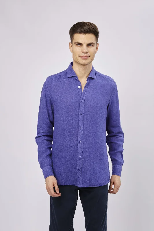 Men's v - neck muscle t - shirts for a body - building aestheticLeo Purple Linen Shirt Men's v - neck muscle t - shirts for a body - building aestheticLeo Purple Linen Shirt