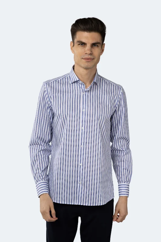 Men's moisture - wicking athletic t - shirts for intense workoutsLeo White and Navy Stripe Jacquard Shirt Men's moisture - wicking athletic t - shirts for intense workoutsLeo White and Navy Stripe Jacquard Shirt