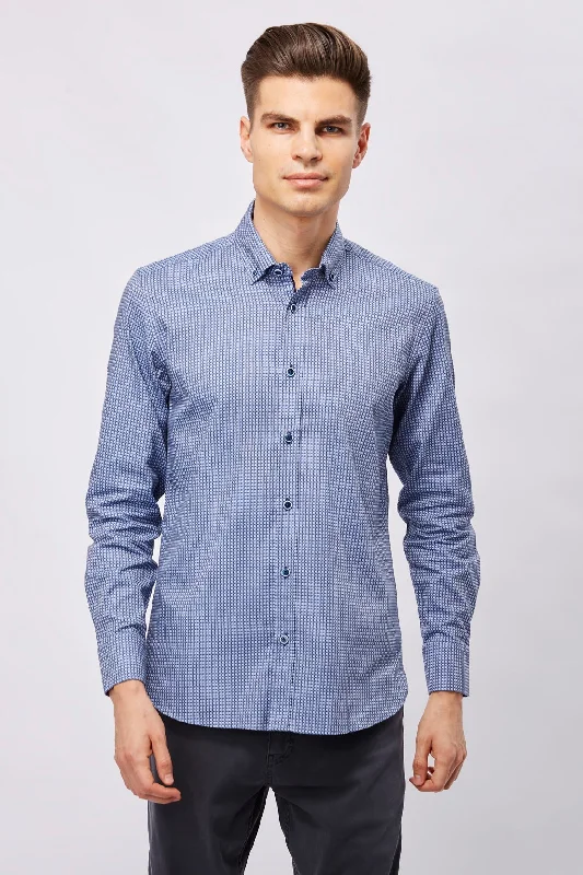 Men's smart - casual checkered t - shirts for semi - formal occasionsLeo Woven Circle Jacquard Shirt Men's smart - casual checkered t - shirts for semi - formal occasionsLeo Woven Circle Jacquard Shirt