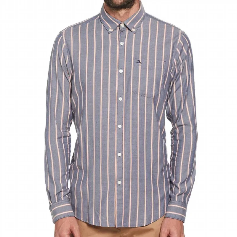 Men's long - sleeve henley t - shirts with button - down placketsLong Sleeve Vertical Stripe Shirt In Dress Blue Men's long - sleeve henley t - shirts with button - down placketsLong Sleeve Vertical Stripe Shirt In Dress Blue