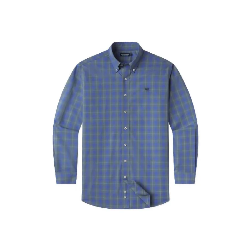 Men's slim - fit graphic t - shirts with vintage rock band printsMen's Middleton Windowpane Shirt In Dark Green/royal Blue