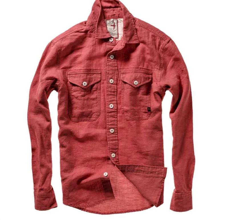 Men's smart - casual checkered t - shirts for semi - formal occasionsMen's Slub Linen Shirt In Red Fade Men's smart - casual checkered t - shirts for semi - formal occasionsMen's Slub Linen Shirt In Red Fade