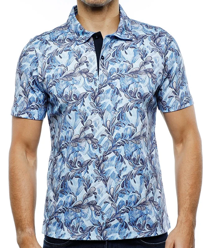Men's antimicrobial t - shirts for odor - free freshness during travelMulti Blue Leaves Polo (Tall) Men's antimicrobial t - shirts for odor - free freshness during travelMulti Blue Leaves Polo (Tall)