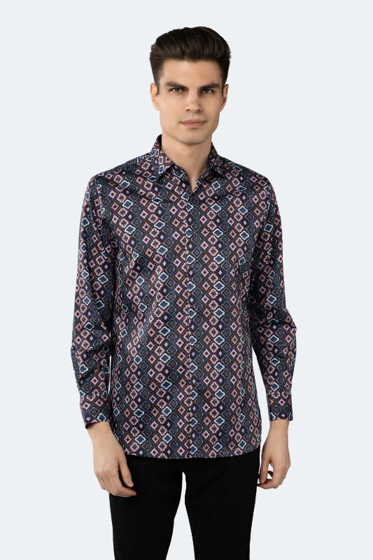 Men's ribbed t - shirts with a textured finish for added styleMulticolor Diamond Print Shirt Men's ribbed t - shirts with a textured finish for added styleMulticolor Diamond Print Shirt