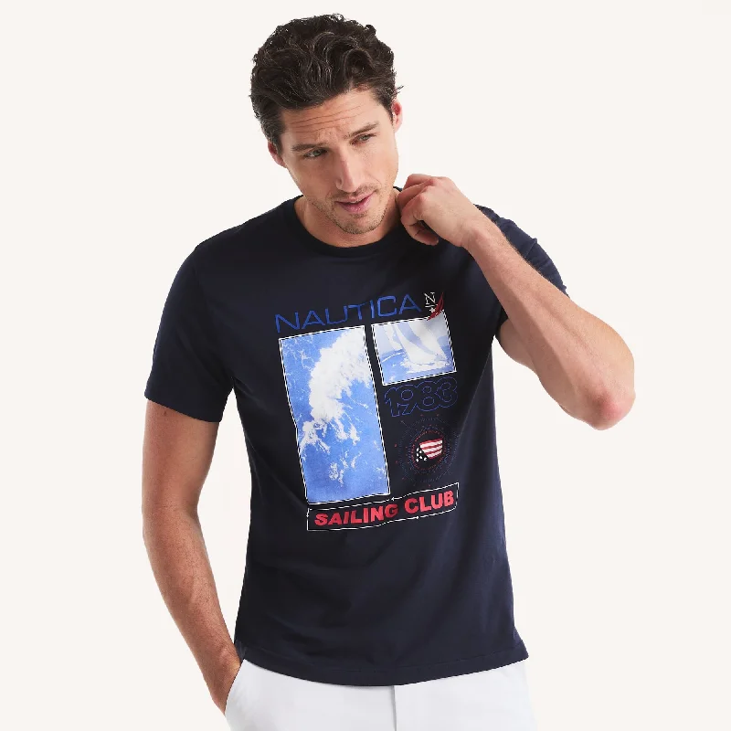 Men's button - front t - shirts with a unique artistic printNautica Mens 1983 Sailing Club Graphic T-Shirt Men's button - front t - shirts with a unique artistic printNautica Mens 1983 Sailing Club Graphic T-Shirt