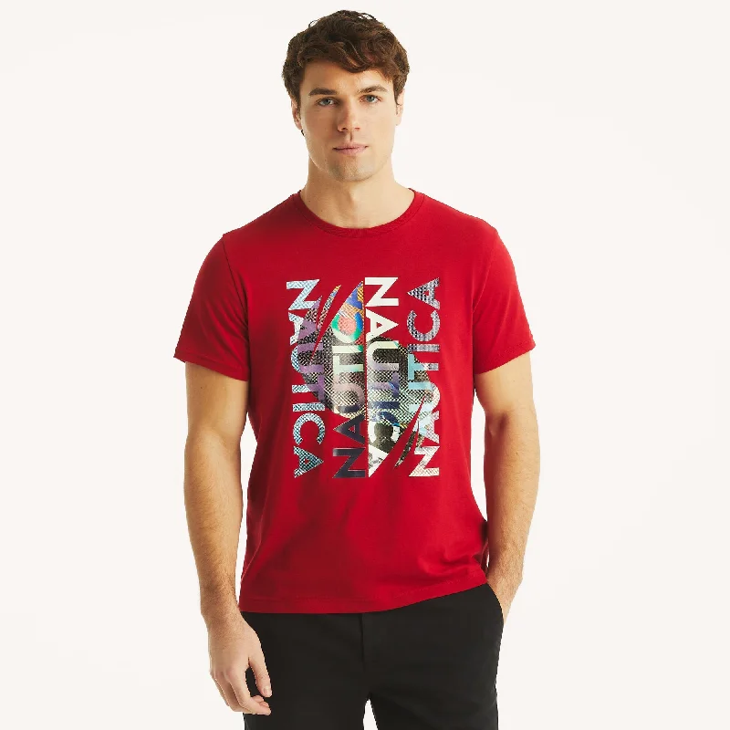 Men's button - front t - shirts with a unique artistic printNautica Mens Foil Modern Logo Graphic T-Shirt Men's button - front t - shirts with a unique artistic printNautica Mens Foil Modern Logo Graphic T-Shirt
