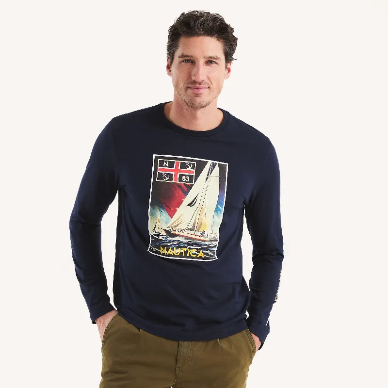 Men's slim - fit graphic t - shirts with vintage rock band printsNautica Mens Graphic Long-Sleeve T-Shirt Men's slim - fit graphic t - shirts with vintage rock band printsNautica Mens Graphic Long-Sleeve T-Shirt