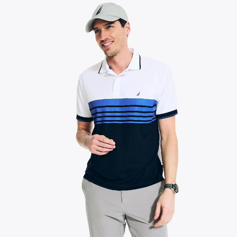 Men's polo t - shirts with a contrast collar for a preppy lookNautica Mens Navtech Classic Fit Chest-Stripe Polo Men's polo t - shirts with a contrast collar for a preppy lookNautica Mens Navtech Classic Fit Chest-Stripe Polo