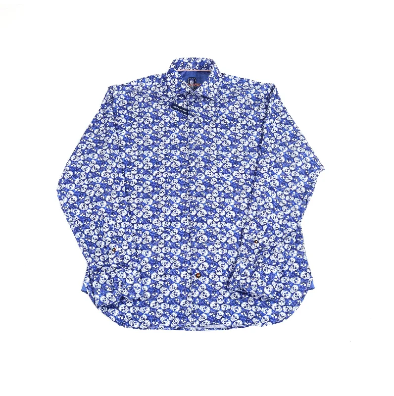 Men's polo t - shirts with a contrast collar for a preppy lookNavy and White Skulls Shirt Men's polo t - shirts with a contrast collar for a preppy lookNavy and White Skulls Shirt