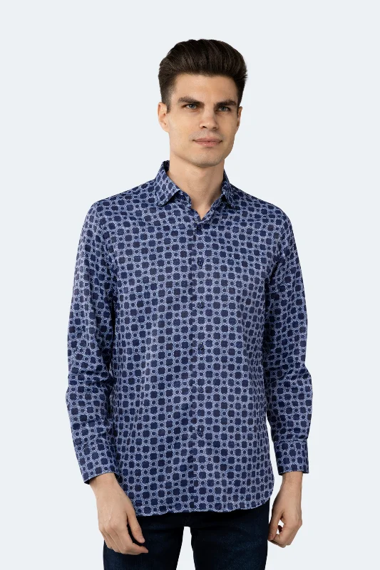 Men's lightweight performance t - shirts for running marathonsNavy with Cornflower Blue Circular Chain Jacquard Shirt Men's lightweight performance t - shirts for running marathonsNavy with Cornflower Blue Circular Chain Jacquard Shirt