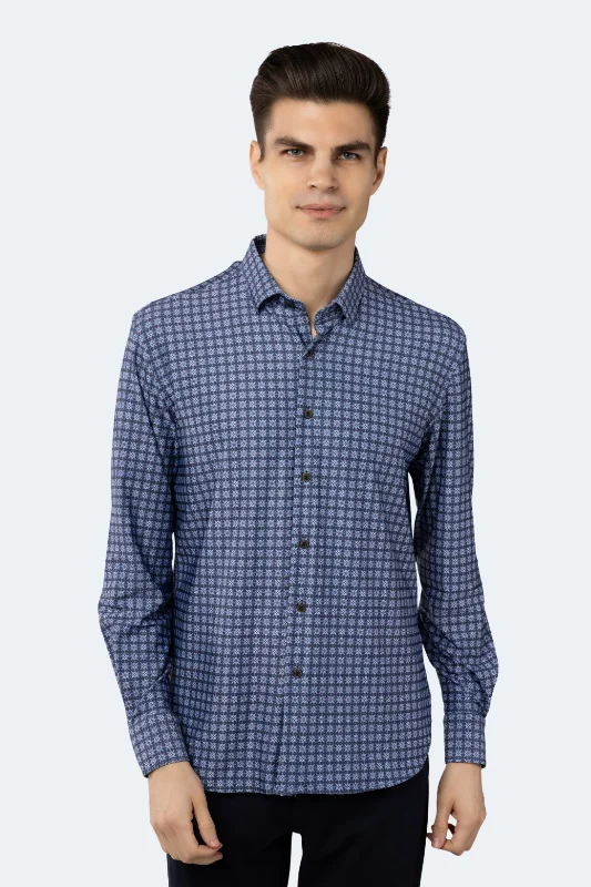 Men's printed Hawaiian t - shirts for tropical vacationsNavy with Stone, Lilac and Light Blue Circular Shirt Men's printed Hawaiian t - shirts for tropical vacationsNavy with Stone, Lilac and Light Blue Circular Shirt