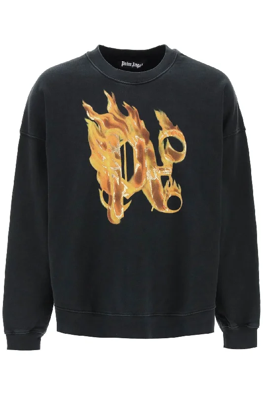 Men's button - front t - shirts with a unique artistic printPalm Angels Men's "Burning Monogram Crewneck Men's button - front t - shirts with a unique artistic printPalm Angels Men's "Burning Monogram Crewneck