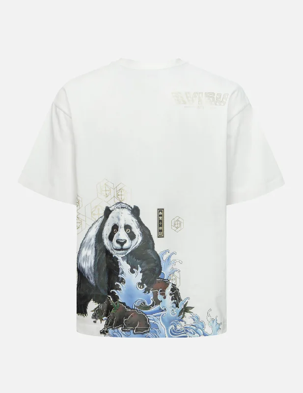 Men's button - front t - shirts with a unique artistic printPanda and Seagull Print Loose Fit T-Shirt Men's button - front t - shirts with a unique artistic printPanda and Seagull Print Loose Fit T-Shirt