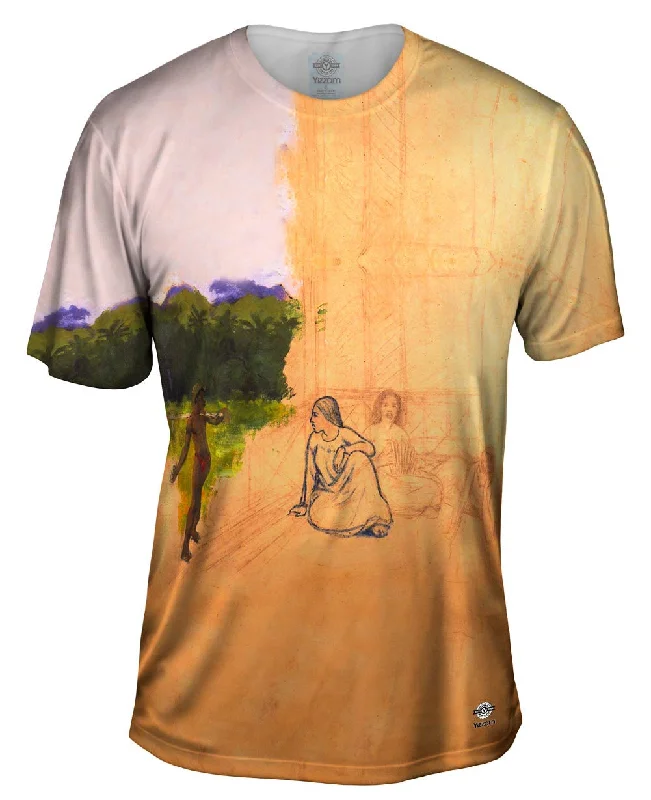 Men's long - sleeve henley t - shirts with button - down placketsPaul Gauguin - "Tahitians at rest (unfinished)" (1891) Men's long - sleeve henley t - shirts with button - down placketsPaul Gauguin - "Tahitians at rest (unfinished)" (1891)
