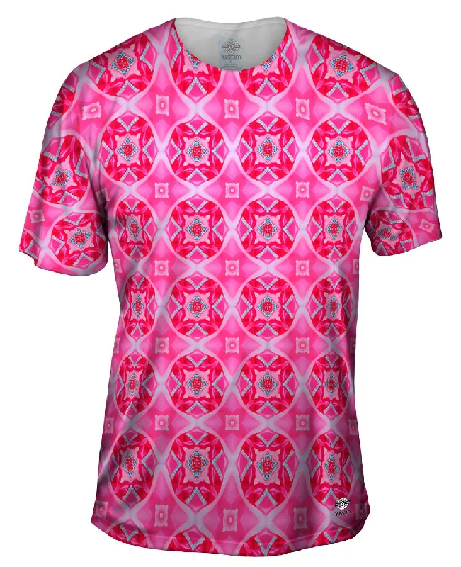 Men's button - front t - shirts with a unique artistic printPink Trippy Roses