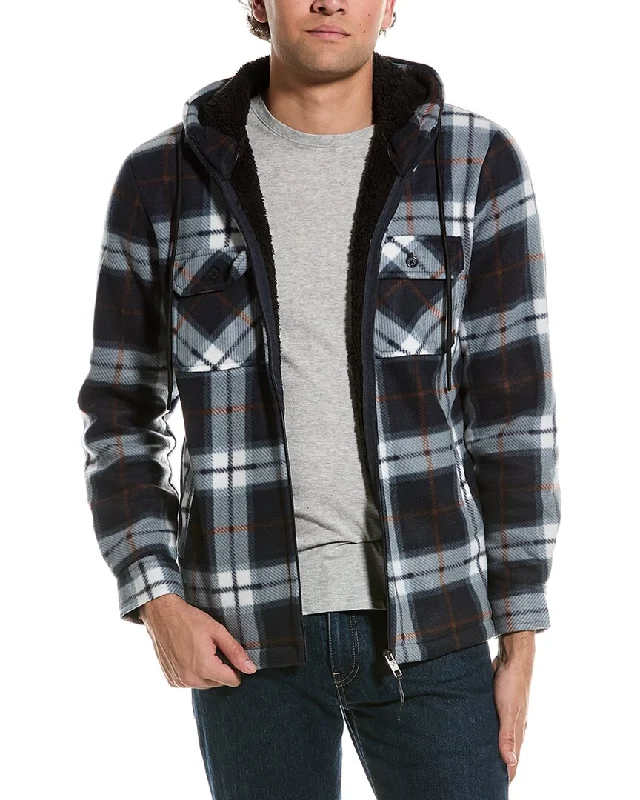 Men's long - sleeve henley t - shirts with button - down placketsPoint Zero Check Polar Fleece Hooded Zip Shirt Men's long - sleeve henley t - shirts with button - down placketsPoint Zero Check Polar Fleece Hooded Zip Shirt