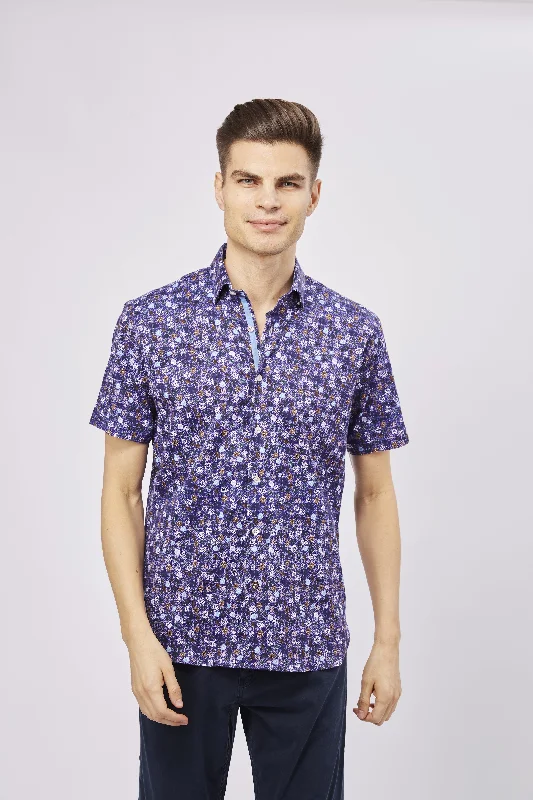 Men's distressed denim - look t - shirts with a rugged appealPurple Floral Shirt
