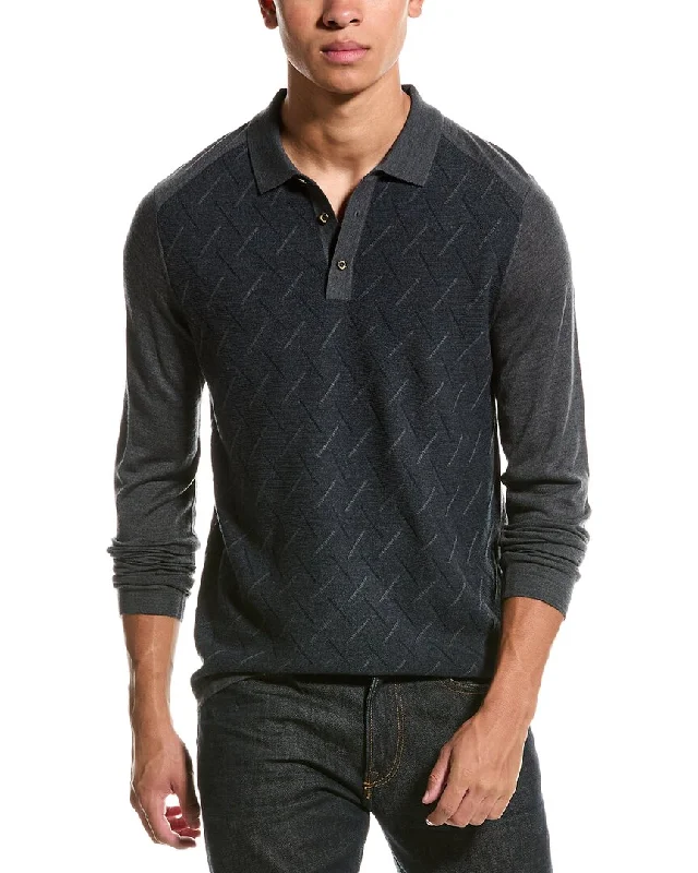 Men's smart - casual checkered t - shirts for semi - formal occasionsRaffi Jacquard Wool-Blend Polo Sweater Men's smart - casual checkered t - shirts for semi - formal occasionsRaffi Jacquard Wool-Blend Polo Sweater