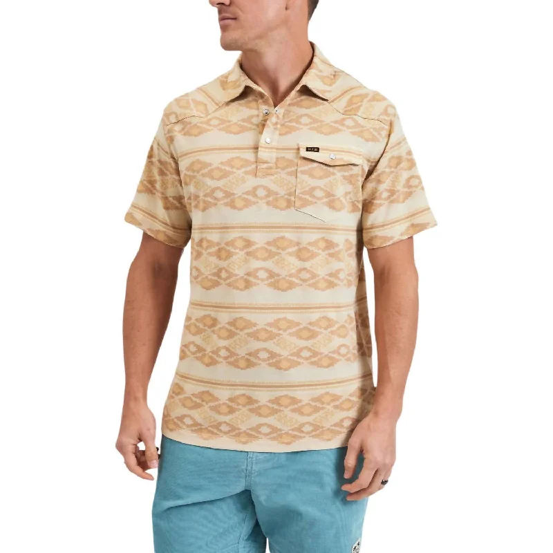 Men's UV - protection t - shirts for outdoor activities in the sunRanchero Jacquard Polo In Taki: Brown Rice