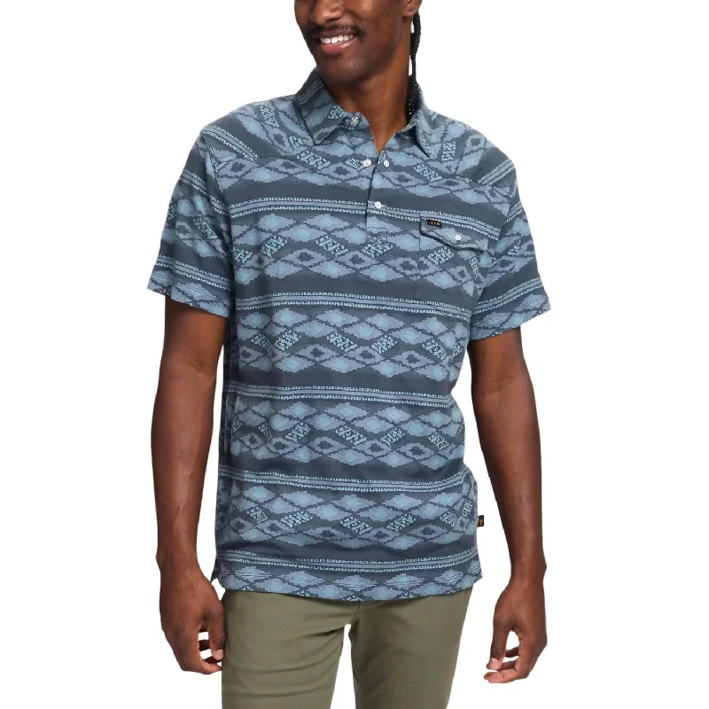 Men's eco - friendly recycled t - shirts for sustainable fashion choicesRanchero Jacquard Polo In Zango Jacquard: Blue Shimmer Men's eco - friendly recycled t - shirts for sustainable fashion choicesRanchero Jacquard Polo In Zango Jacquard: Blue Shimmer