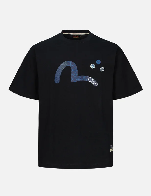 Men's short - sleeve linen t - shirts for summer beach outingsSeagull Print with Pins Relax Fit T-shirt Men's short - sleeve linen t - shirts for summer beach outingsSeagull Print with Pins Relax Fit T-shirt
