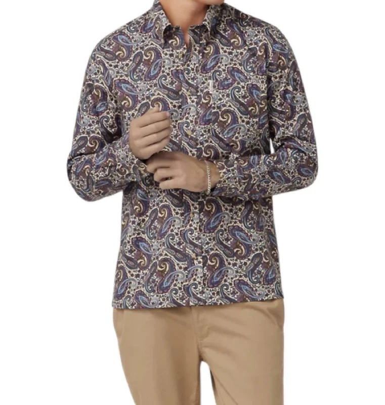 Men's long - sleeve henley t - shirts with button - down placketsSignature Paisley Long Sleeve Shirt In Fog Men's long - sleeve henley t - shirts with button - down placketsSignature Paisley Long Sleeve Shirt In Fog