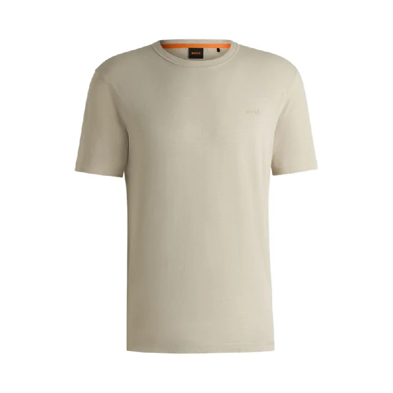 Men's short - sleeve linen t - shirts for summer beach outingsSlub-cotton T-shirt with logo detail Men's short - sleeve linen t - shirts for summer beach outingsSlub-cotton T-shirt with logo detail