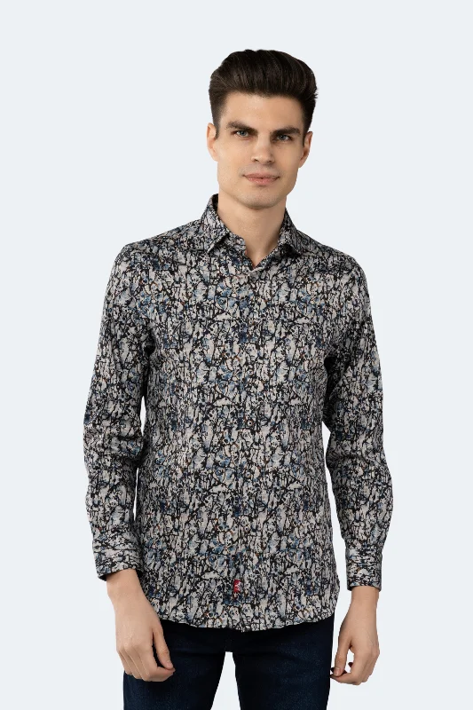 Men's short - sleeve linen t - shirts for summer beach outingsStone with Navy, Blue and Brown Splatters and Branches Shirt Men's short - sleeve linen t - shirts for summer beach outingsStone with Navy, Blue and Brown Splatters and Branches Shirt