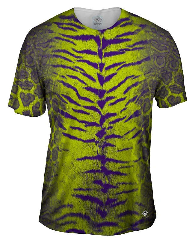 Men's ribbed t - shirts with a textured finish for added styleTiger Leopard Skin Purple Lime Green Men's ribbed t - shirts with a textured finish for added styleTiger Leopard Skin Purple Lime Green