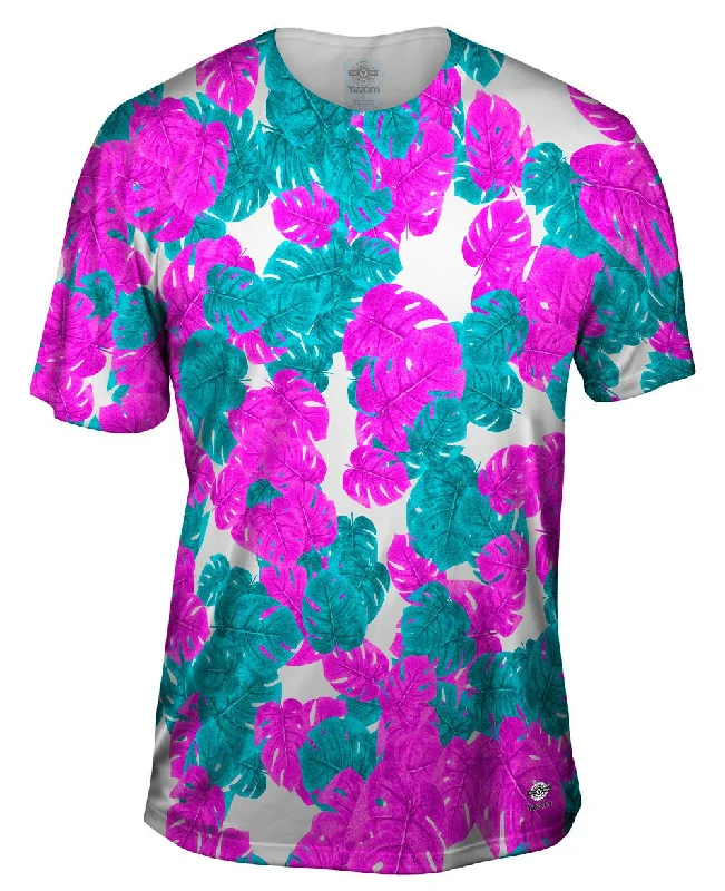 Men's organic cotton crew - neck t - shirts for everyday comfortTropical Leaves Pink Foliage Pattern Men's organic cotton crew - neck t - shirts for everyday comfortTropical Leaves Pink Foliage Pattern
