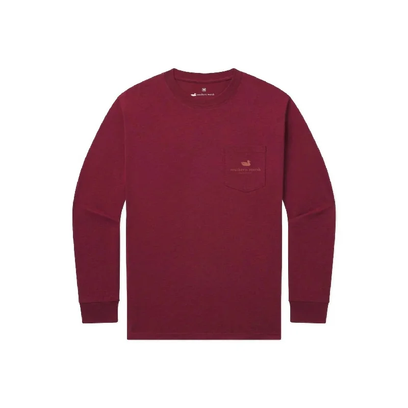 Men's tie - dye t - shirts with a bohemian styleUnisex Cowboy Badge Long Sleeve Tee In Washed Sangria