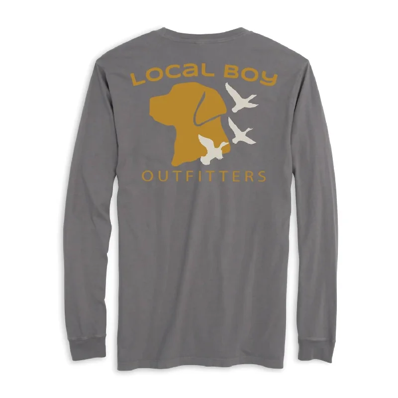Men's tie - dye t - shirts with a bohemian styleUnisex Dog And Ducks Long Sleeve Tee In Gray Men's tie - dye t - shirts with a bohemian styleUnisex Dog And Ducks Long Sleeve Tee In Gray
