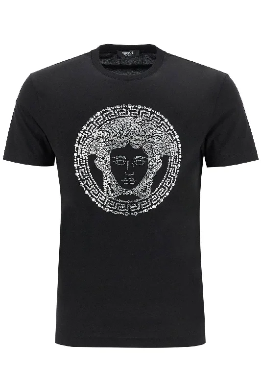 Men's short - sleeve linen t - shirts for summer beach outingsVersace Men's Medusa Crystal Embellished T Men's short - sleeve linen t - shirts for summer beach outingsVersace Men's Medusa Crystal Embellished T