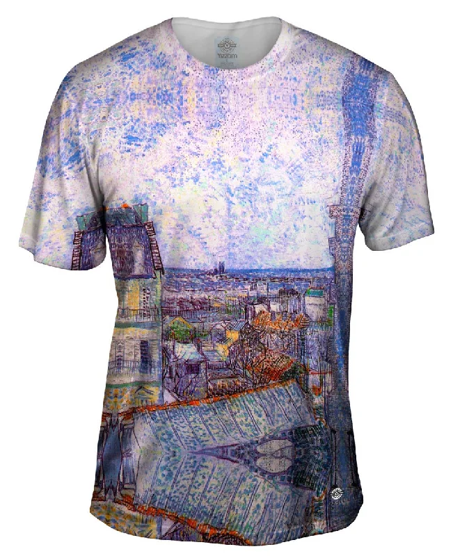Men's mock - neck t - shirts with a modern and sleek styleVincent Van Gogh - "View From Vincents Room In The Rue Lepic" Men's mock - neck t - shirts with a modern and sleek styleVincent Van Gogh - "View From Vincents Room In The Rue Lepic"
