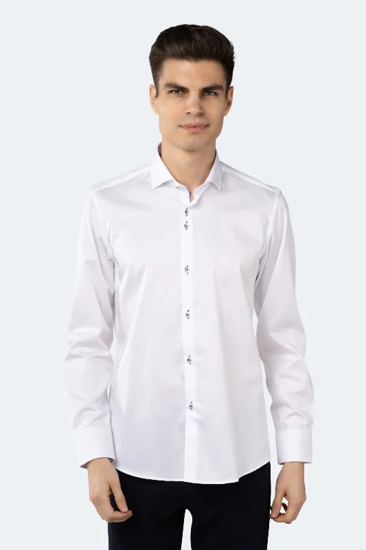 Men's polo t - shirts with a contrast collar for a preppy lookWhite on White Self Stripe Jacquard Shirt Men's polo t - shirts with a contrast collar for a preppy lookWhite on White Self Stripe Jacquard Shirt