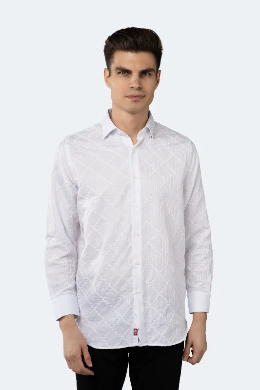 Men's UV - protection t - shirts for outdoor activities in the sunWhite on White with Embroidered Swirls Shirt Men's UV - protection t - shirts for outdoor activities in the sunWhite on White with Embroidered Swirls Shirt