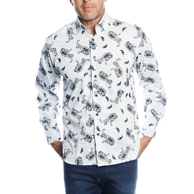 Men's ribbed t - shirts with a textured finish for added styleWhite with Blue Stripes & Black Paisley Flocking (Big & Tall) Men's ribbed t - shirts with a textured finish for added styleWhite with Blue Stripes & Black Paisley Flocking (Big & Tall)
