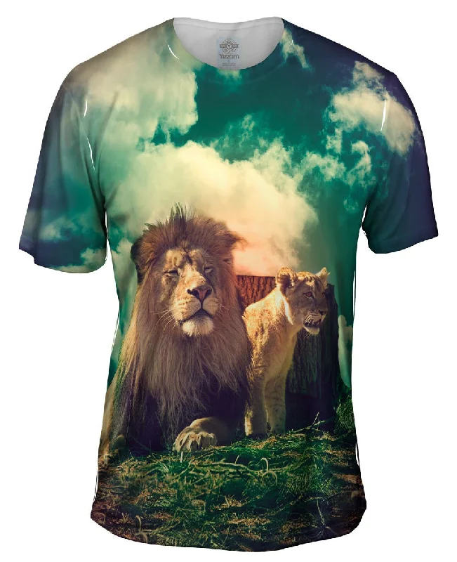 Men's smart - casual checkered t - shirts for semi - formal occasionsWild Couple Lion Lioness Men's smart - casual checkered t - shirts for semi - formal occasionsWild Couple Lion Lioness