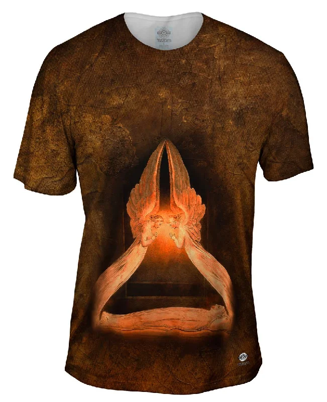 Men's slim - fit graphic t - shirts with vintage rock band printsWilliam Blake - "Christ in the Sepulchre, Guarded by Angels" (1805) Men's slim - fit graphic t - shirts with vintage rock band printsWilliam Blake - "Christ in the Sepulchre, Guarded by Angels" (1805)