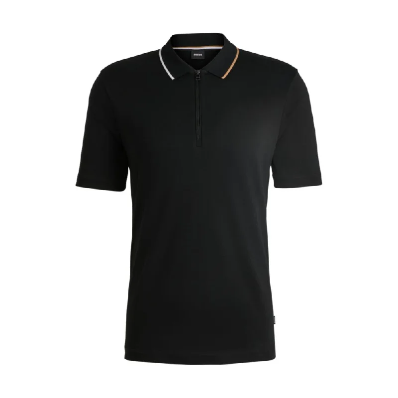 Men's polo t - shirts with a contrast collar for a preppy lookZip-neck polo shirt in interlock cotton Men's polo t - shirts with a contrast collar for a preppy lookZip-neck polo shirt in interlock cotton